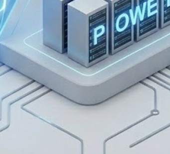 인공지능(AI) 기술의 발전과 이에 따른 전력 및 데이터 센터 인프라의 폭발적인 성장을 시각화한 입체 그래픽 이미지입니다.