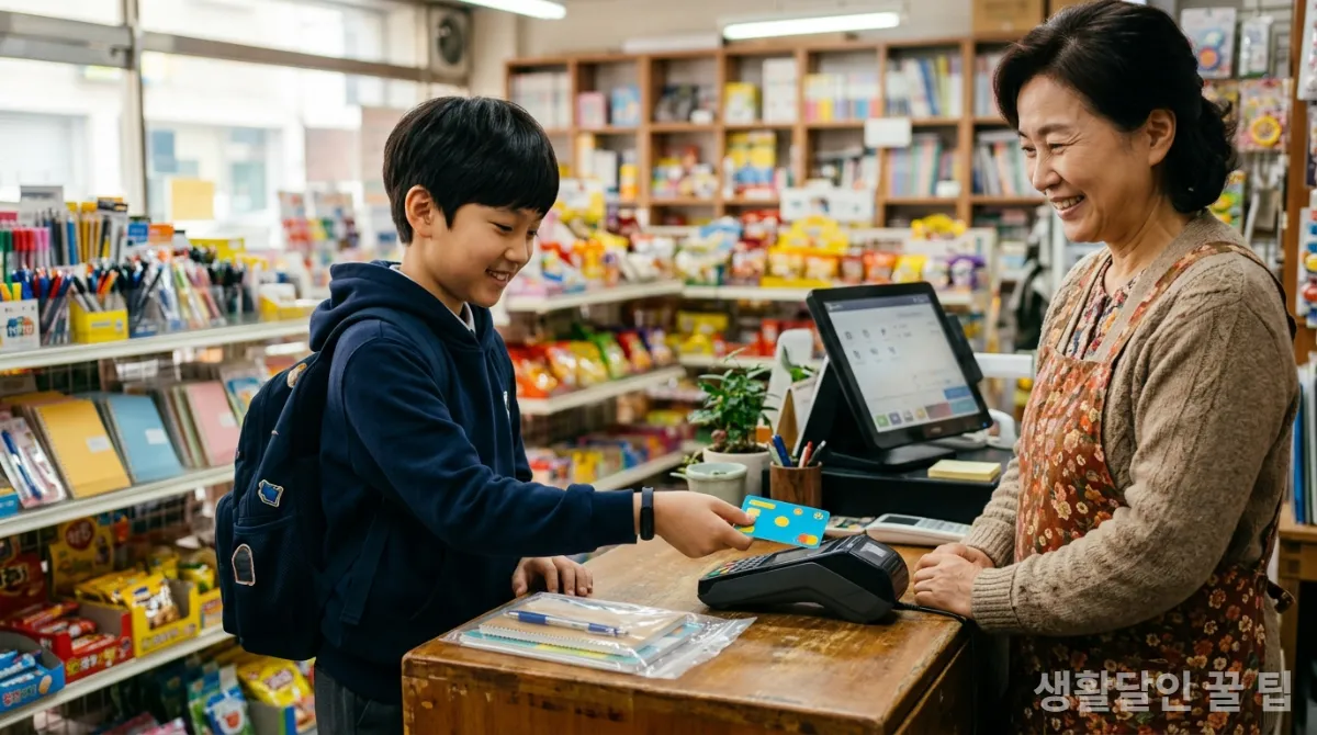 디지털 용돈 카드(선불카드)를 사용하는 한국 어린이
