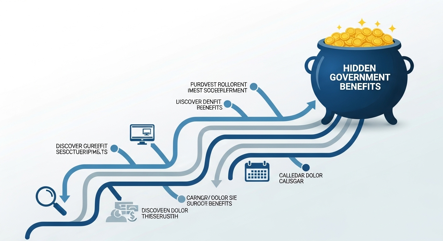 정부 혜택 발굴 과정을 시각적으로 보여주는 현대적인 인포그래픽