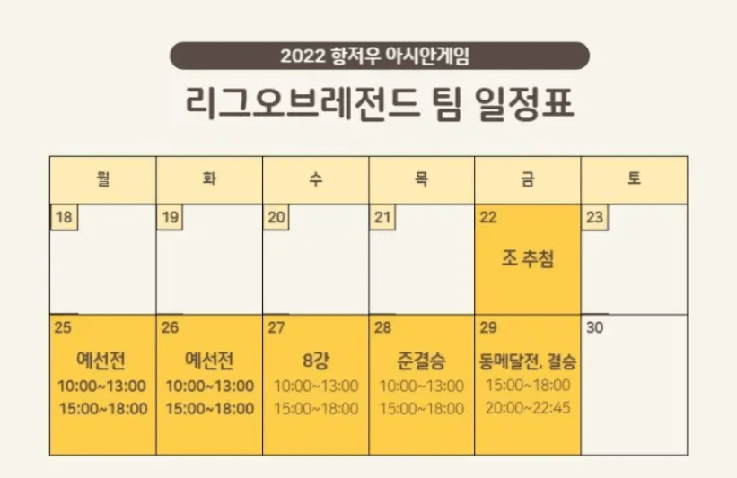 아시안게임 조추첨 결과