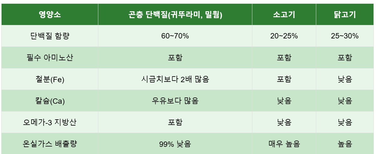 곤충 단백질 vs 육류 단백질 비교
