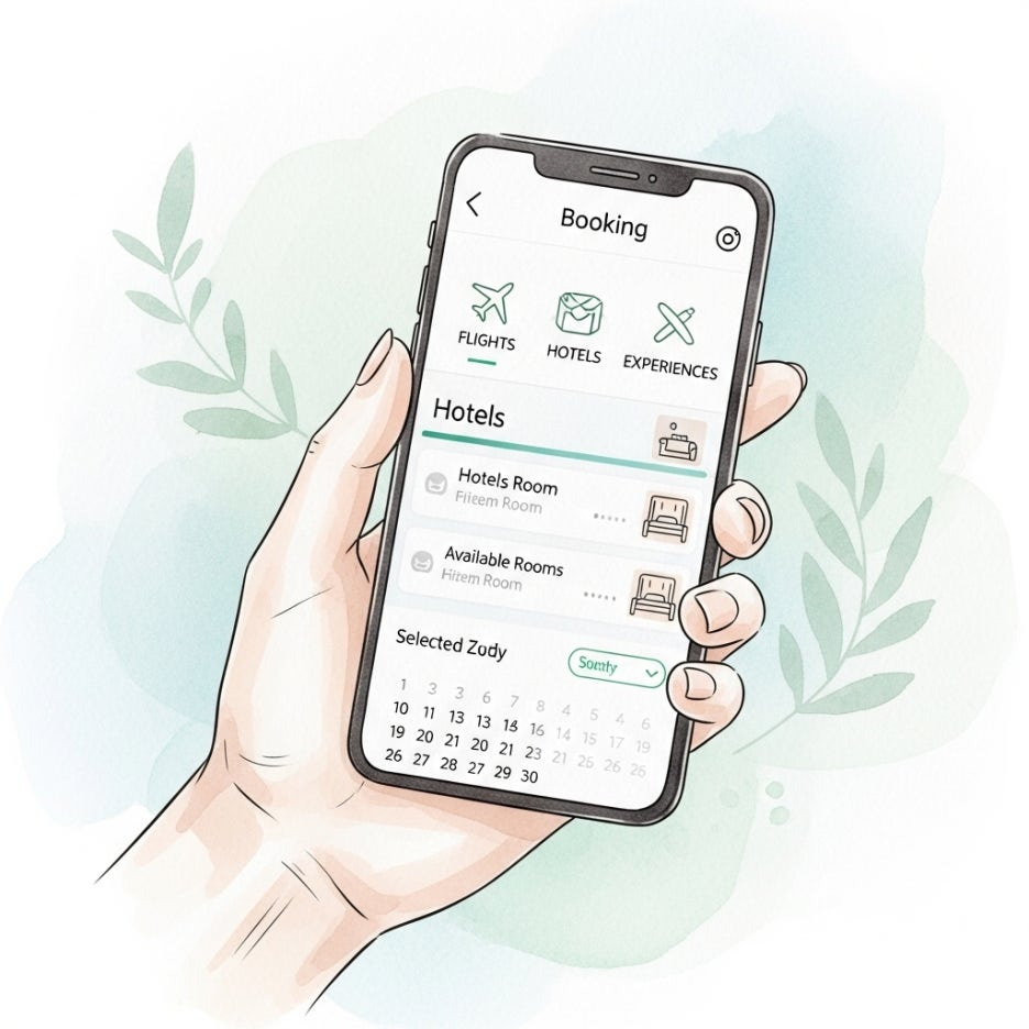 스마트폰으로 예약을 확인하는 차분한 모습