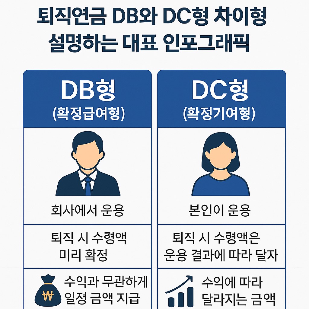 퇴직연금 DB와 DC형 차이를 설명하는 대표 인포그래픽