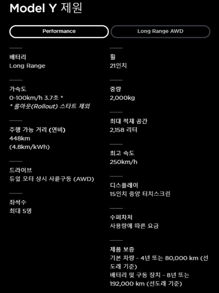 모델-Y-퍼포먼스-제원표