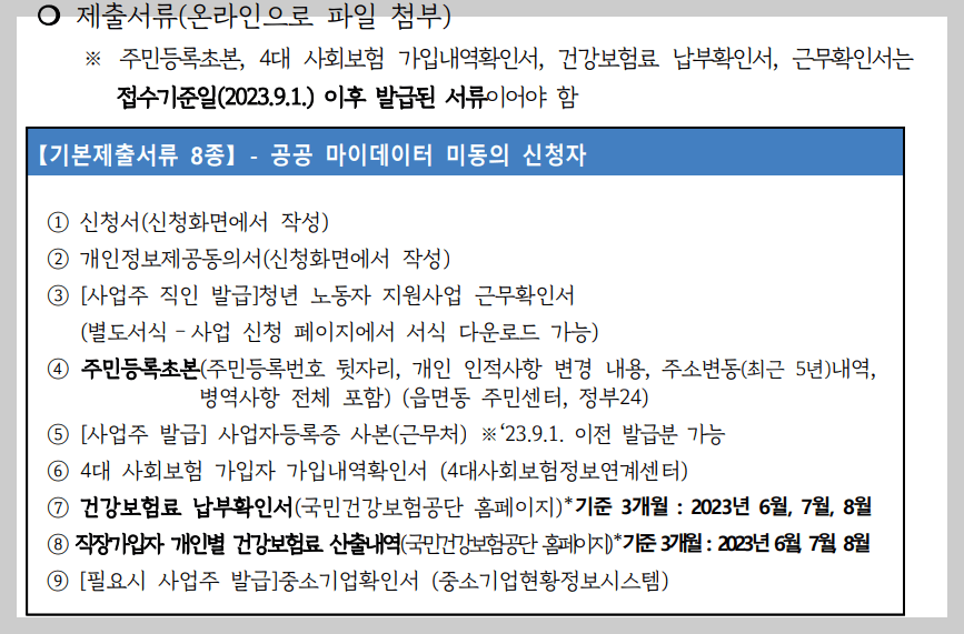 청년 노동자 지원사업 제출서류 상세