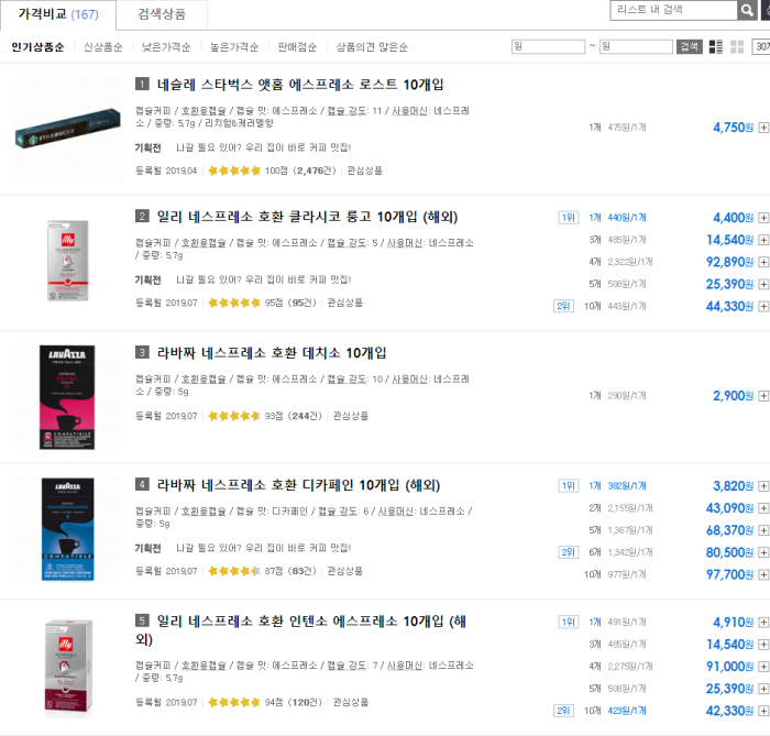 네스프레소 캡슐 개수