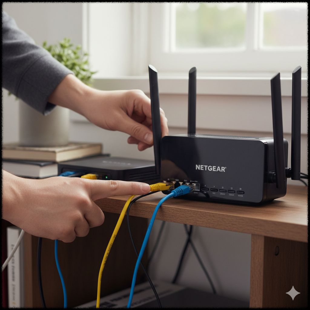 인터넷 속도 문제 해결을 위해 공유기와 모뎀을 점검하는 모습