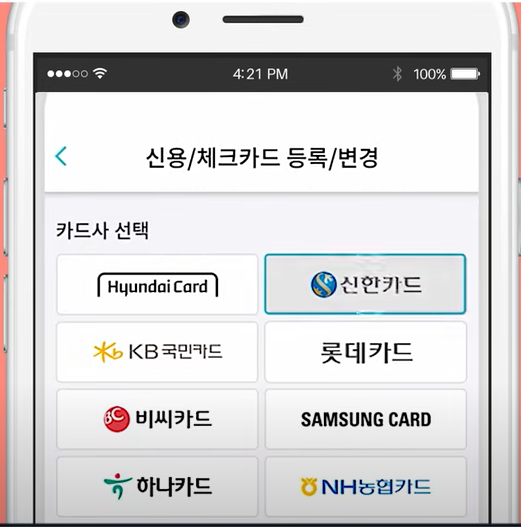 카드사 선택 화면