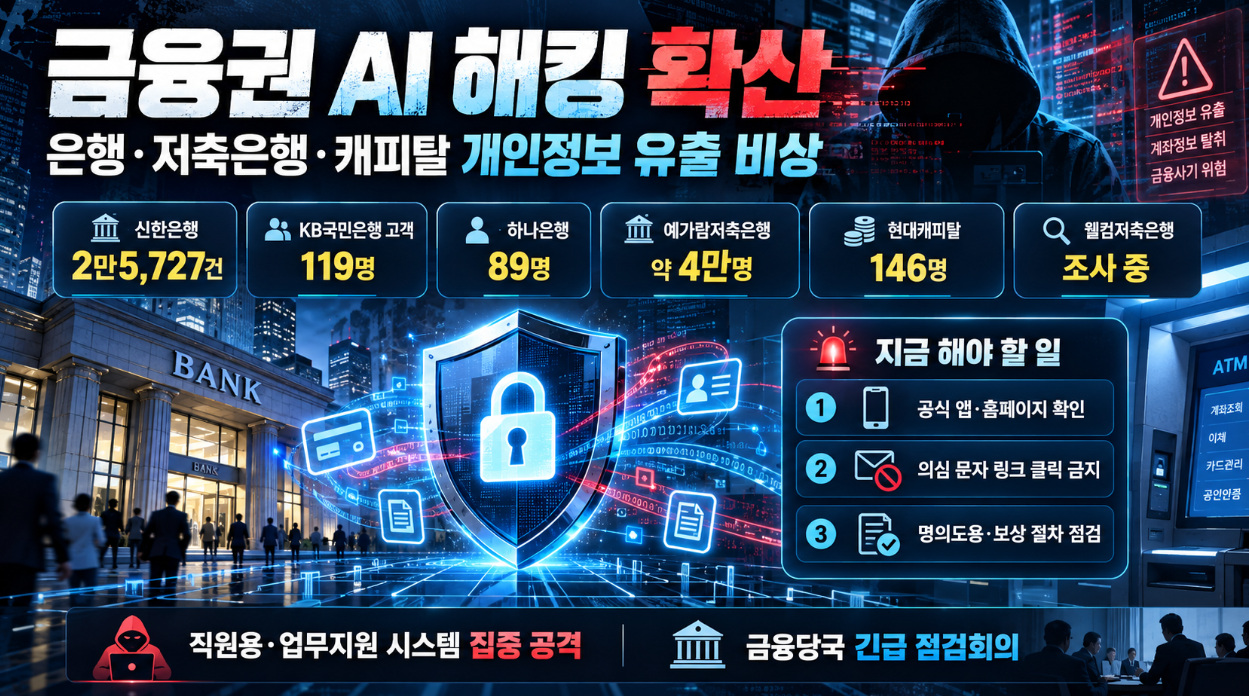금융권 AI 해킹 피해 은행 어디? 신한&middot;국민&middot;하나&middot;예가람 개인정보 유출 규모&middot;확인 방법&middot;보상 총정리