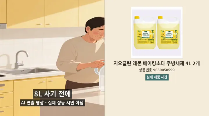 큰 통을 확인하고 작은 펌프병과 깔때기로 옮기는 과정을 보여주는 약 5초 반복 AI 연출 영상. 실제 성능 시연 아님.