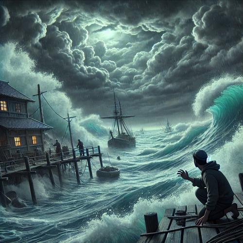 폭풍으로 고기잡이를 멈춘 속초 마을