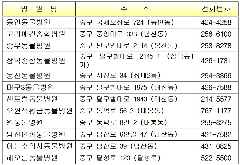 대구시광견병예방접종