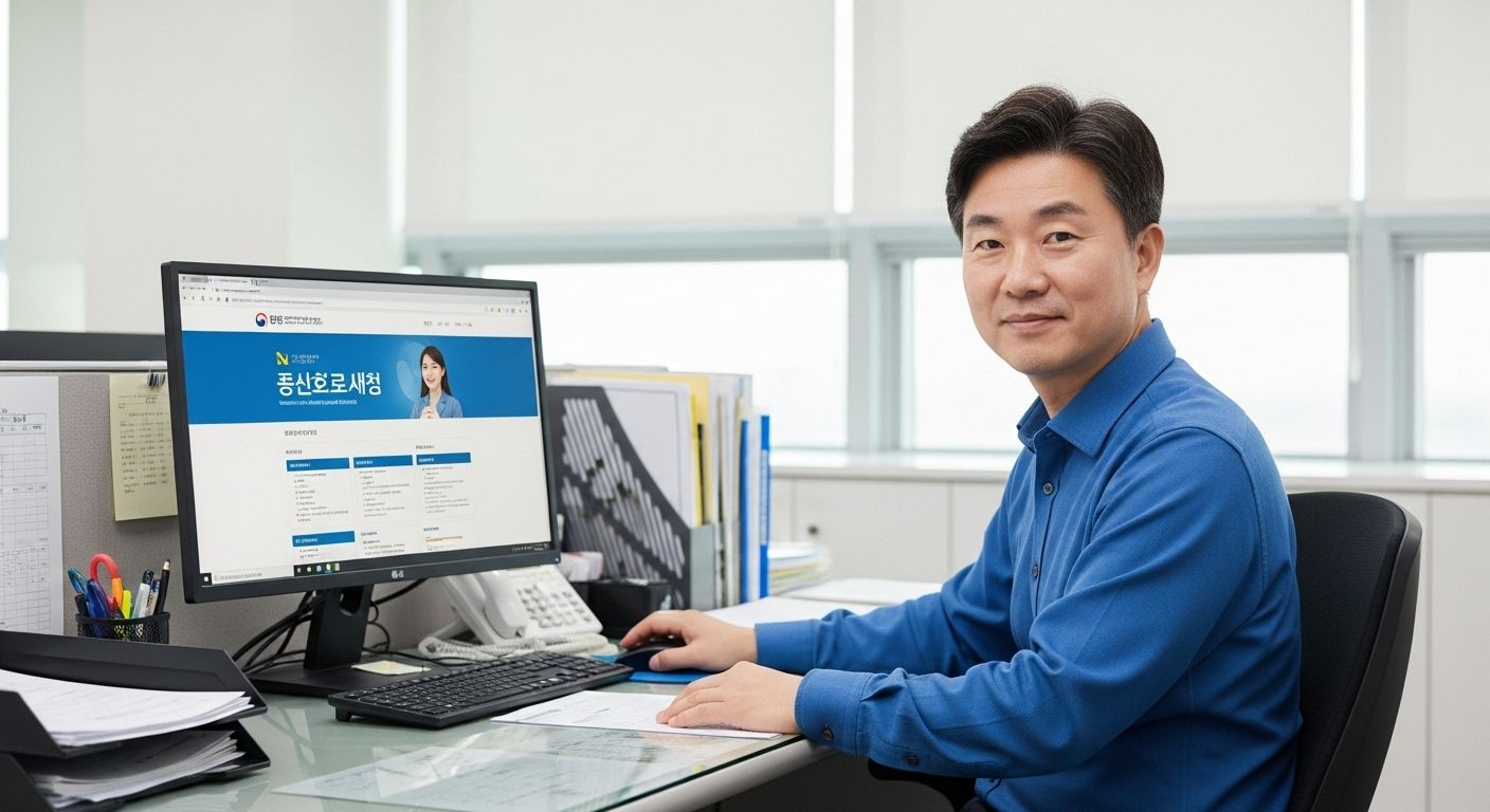 컴퓨터로 건강검진 예약하는 중년 남성