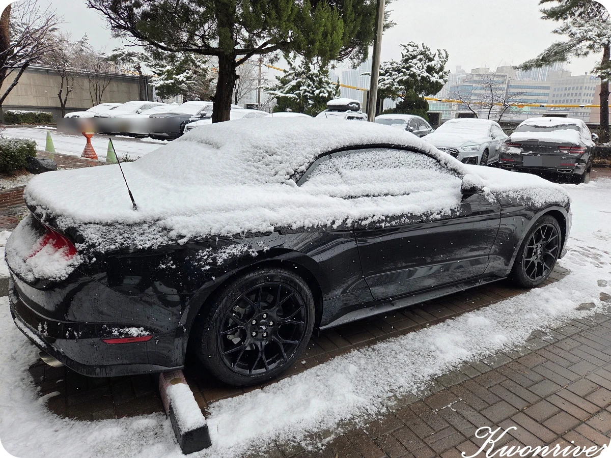 소프트탑-컨버터블-위에-쌓인-눈