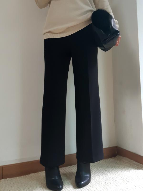 여성 세미 정장 밴딩 팬츠 핀턱 와이드 기모 겨울 바지 여자 슬랙스