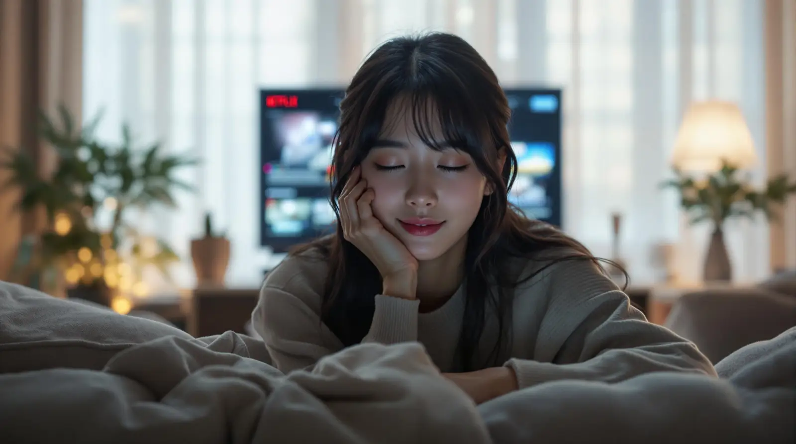 넷플릭스를 시청하는 여성