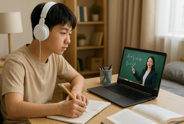 혼자서 무료 강의를 보며 공부하는 학생