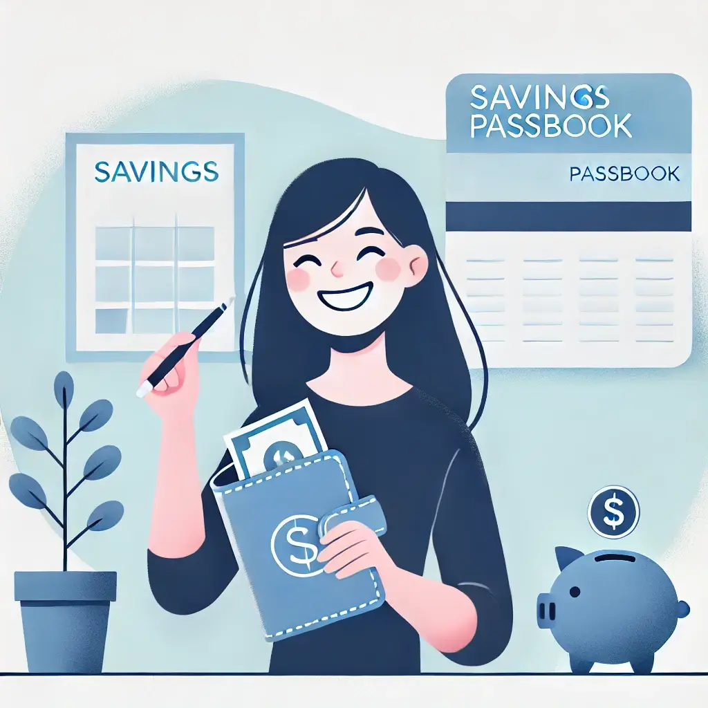 통장을 들고 미소 짓는 청년