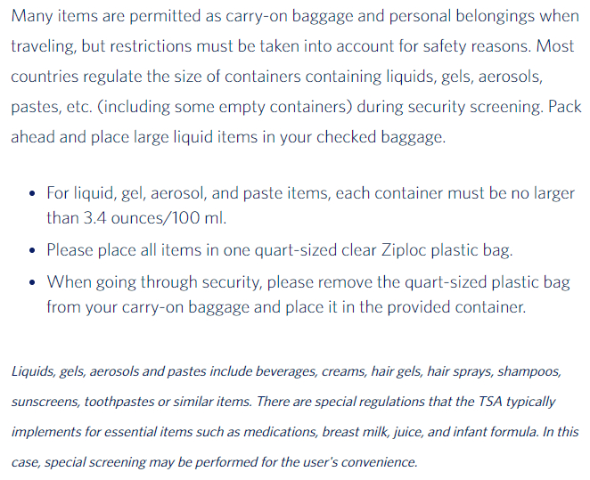 Allowed carry-on items of Delta Air Lines