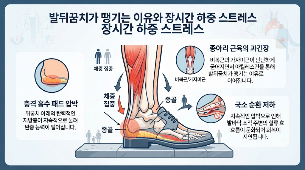 발뒤꿈치가 땡기는 이유와 장시간 하중 스트레스