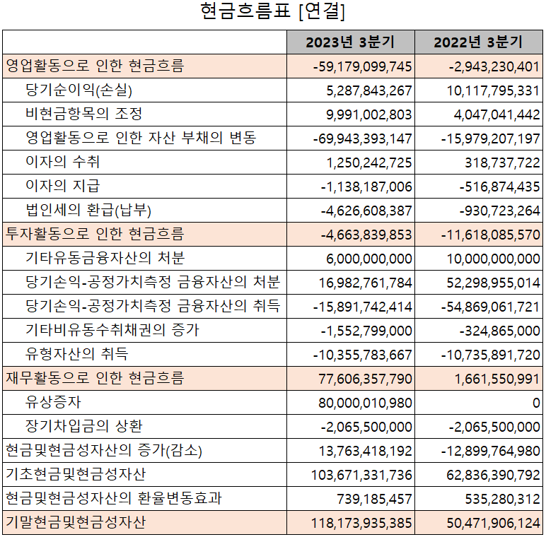 씨아이에스 - 현금흐름표