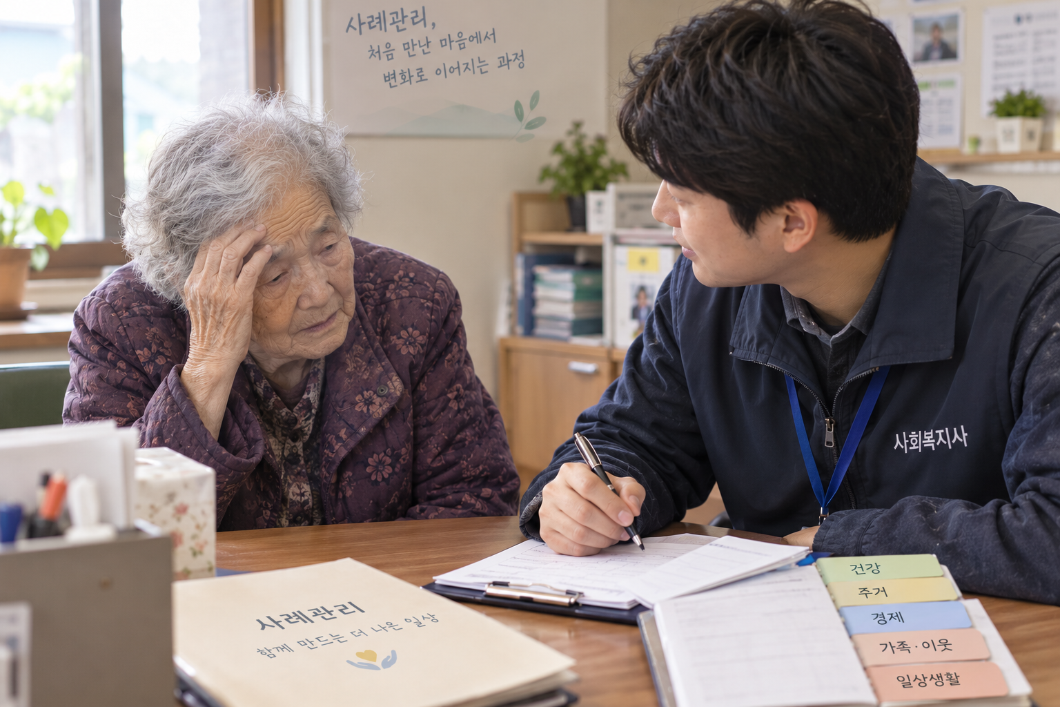 사회복지사와 상담중인 어르신