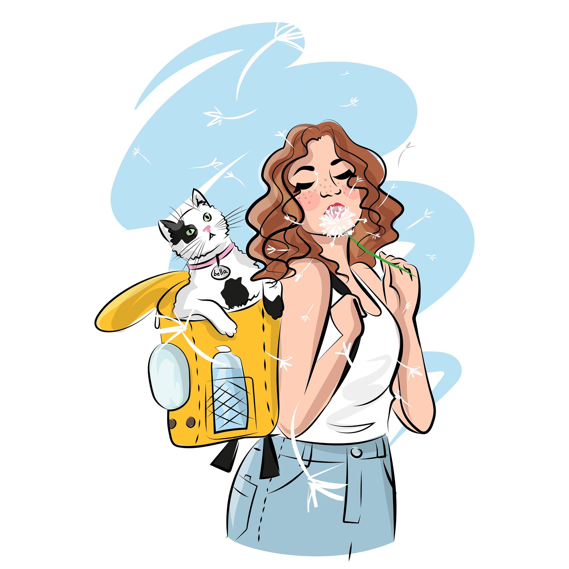 여행 고양이 꽃 자연 배낭