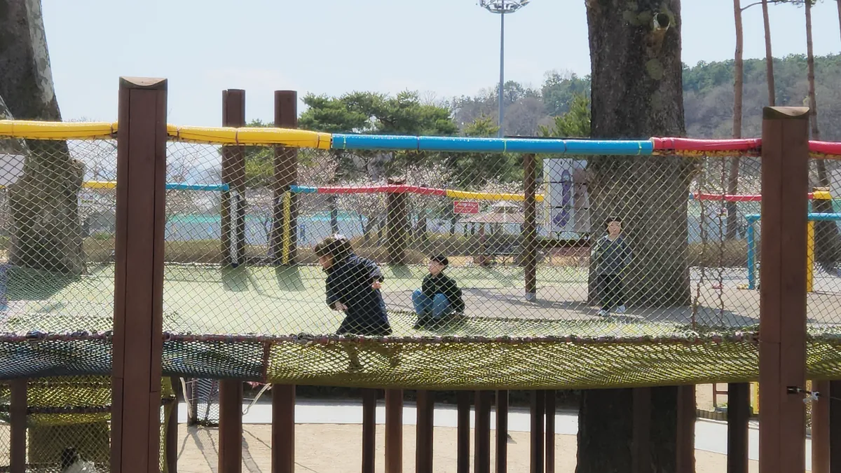 숲-놀이터-그물-위에서-노는-아이들