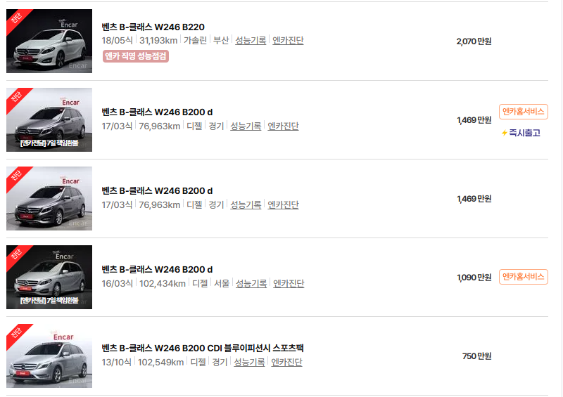 벤츠 A클래스 중고차 가격 시세표 24년10월