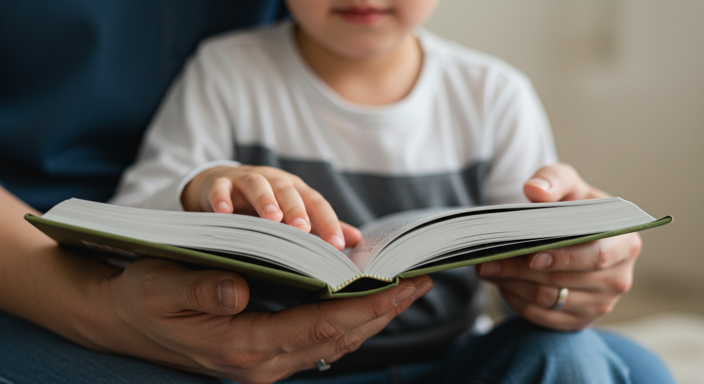 부모와 함께 책읽는 아이의 모습