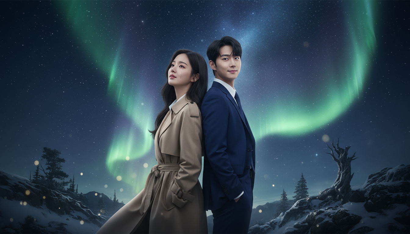 밤하늘 아래 등을 맞대고 서 있는 신세경과 박보검의 아련하고 몽환적인 모습