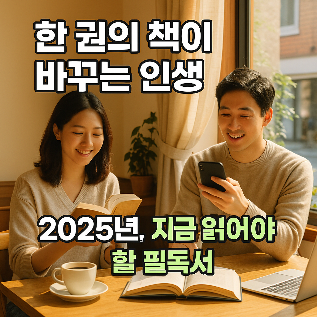 카페 창가에서 독서를 즐기며 미소 짓는 남녀