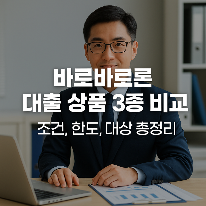 사무실 책상 위 노트북과 서류, 오른쪽에 상담 중인 남성 상담사가 있는 썸네일 이미지