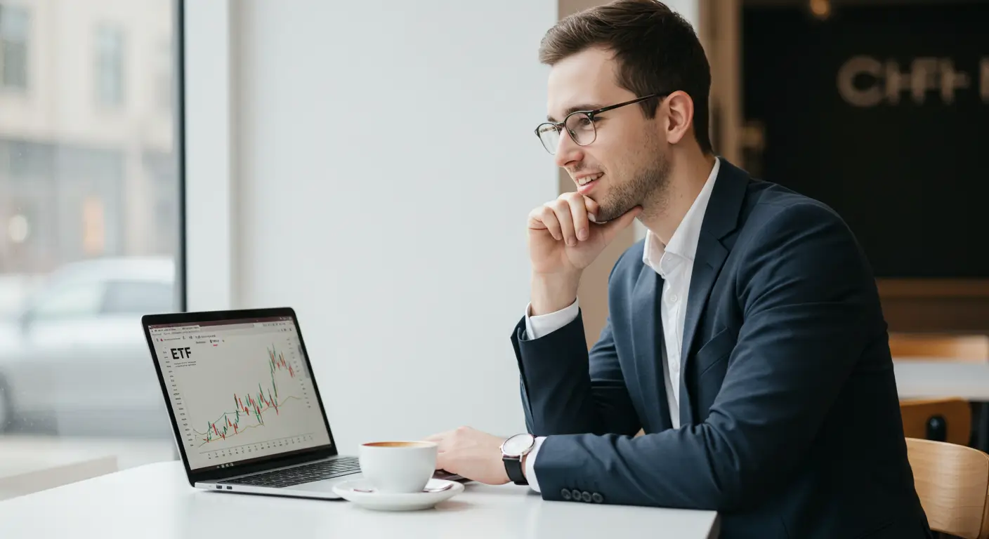 사회초년생이 노트북으로 ETF 투자를 알아보며 재테크 계획을 세우는 모습