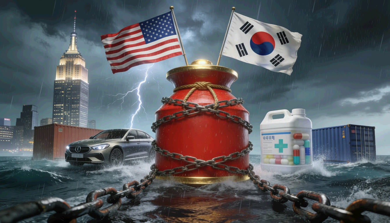 파일명: korea_auto_export_chain_2026.jpg Alt 태그: "2026년 트럼프 관세 25% 충격 한국 자동차 수출 감소 완성차 협력업체 고용 연쇄 타격 "