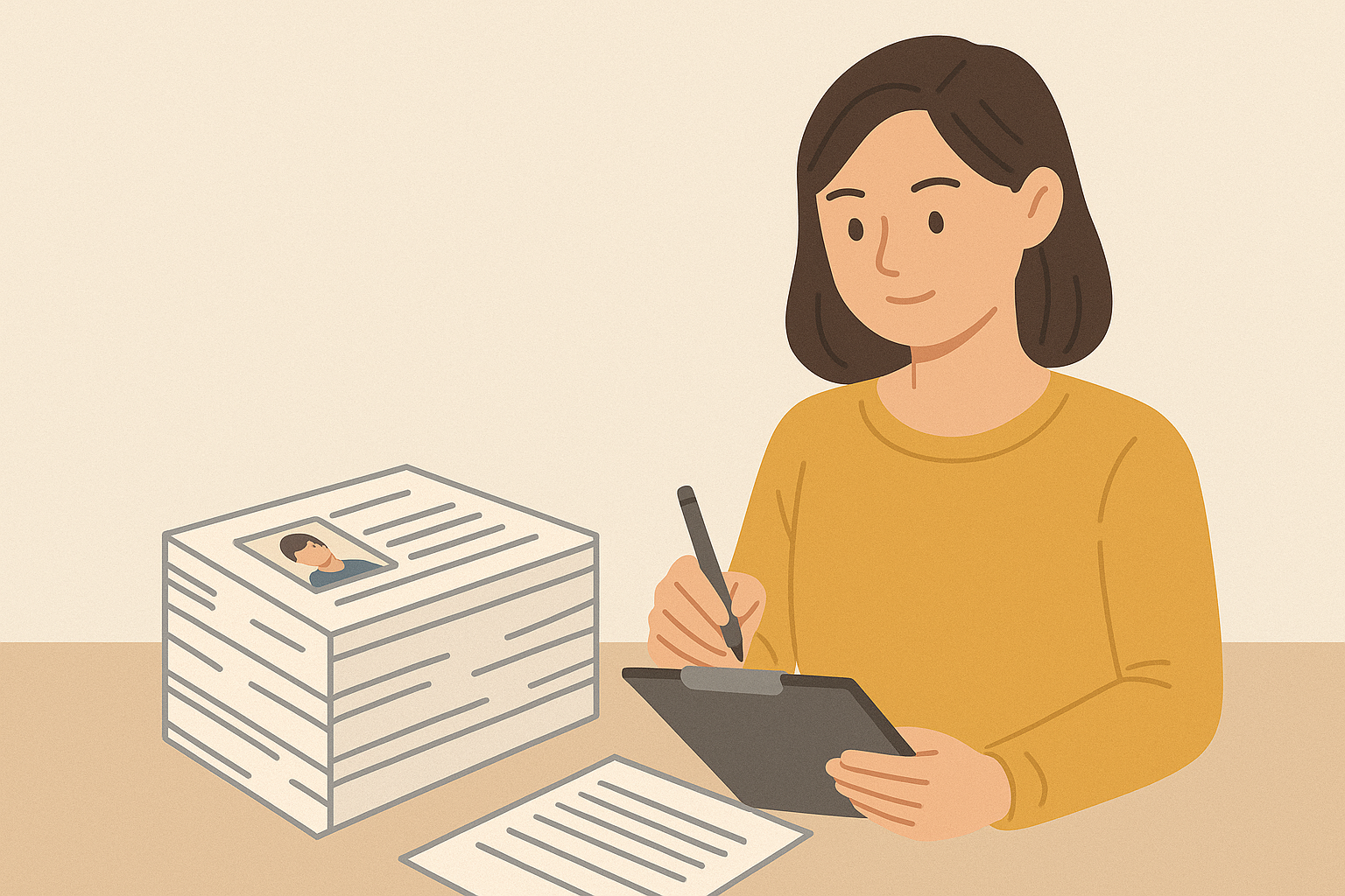 간이귀화 준비 서류를 준비중인 여성