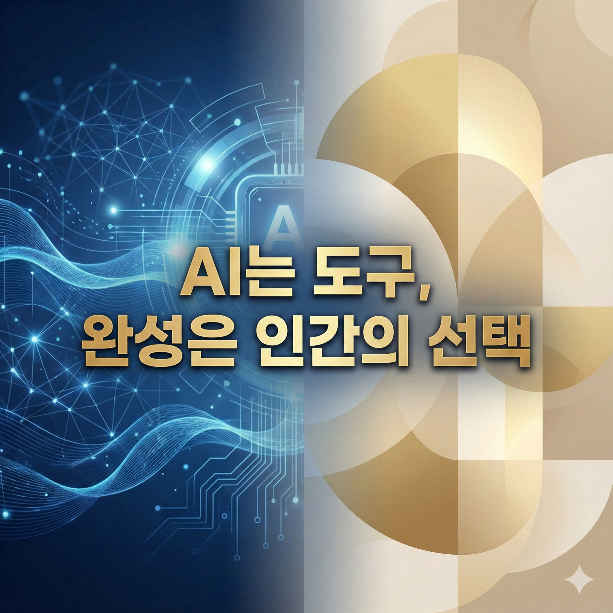 AI와 인간의 역할을 대비해 표현한 이미지로, 기술과 선택의 균형을 상징하는 썸네일