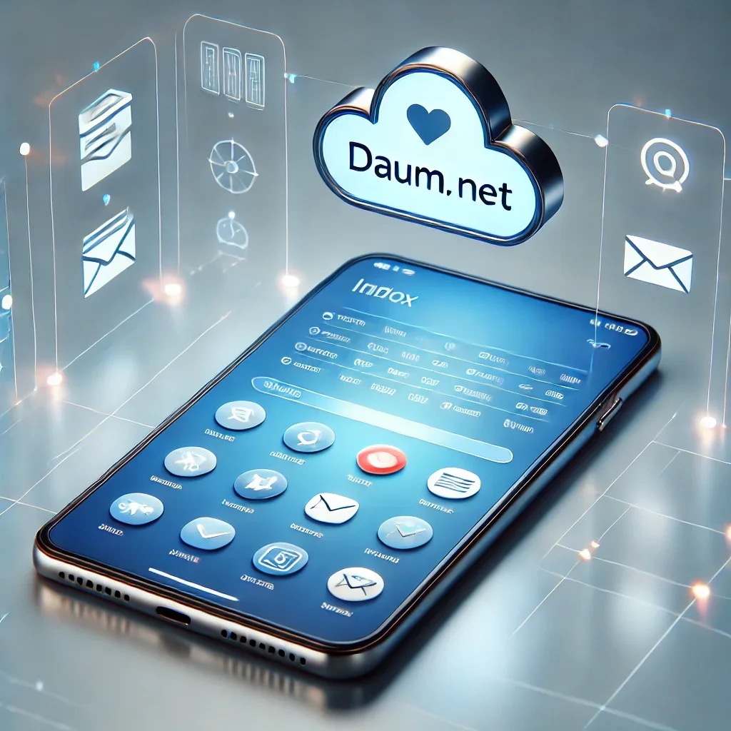 스마트폰 화면에 표시된 daum.net 이메일 인터페이스 3D 일러스트