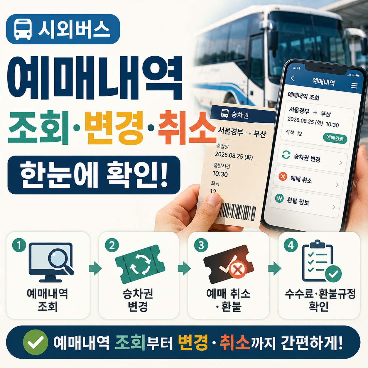 시외버스 승차권을 들고 예매내역을 확인하는 모습