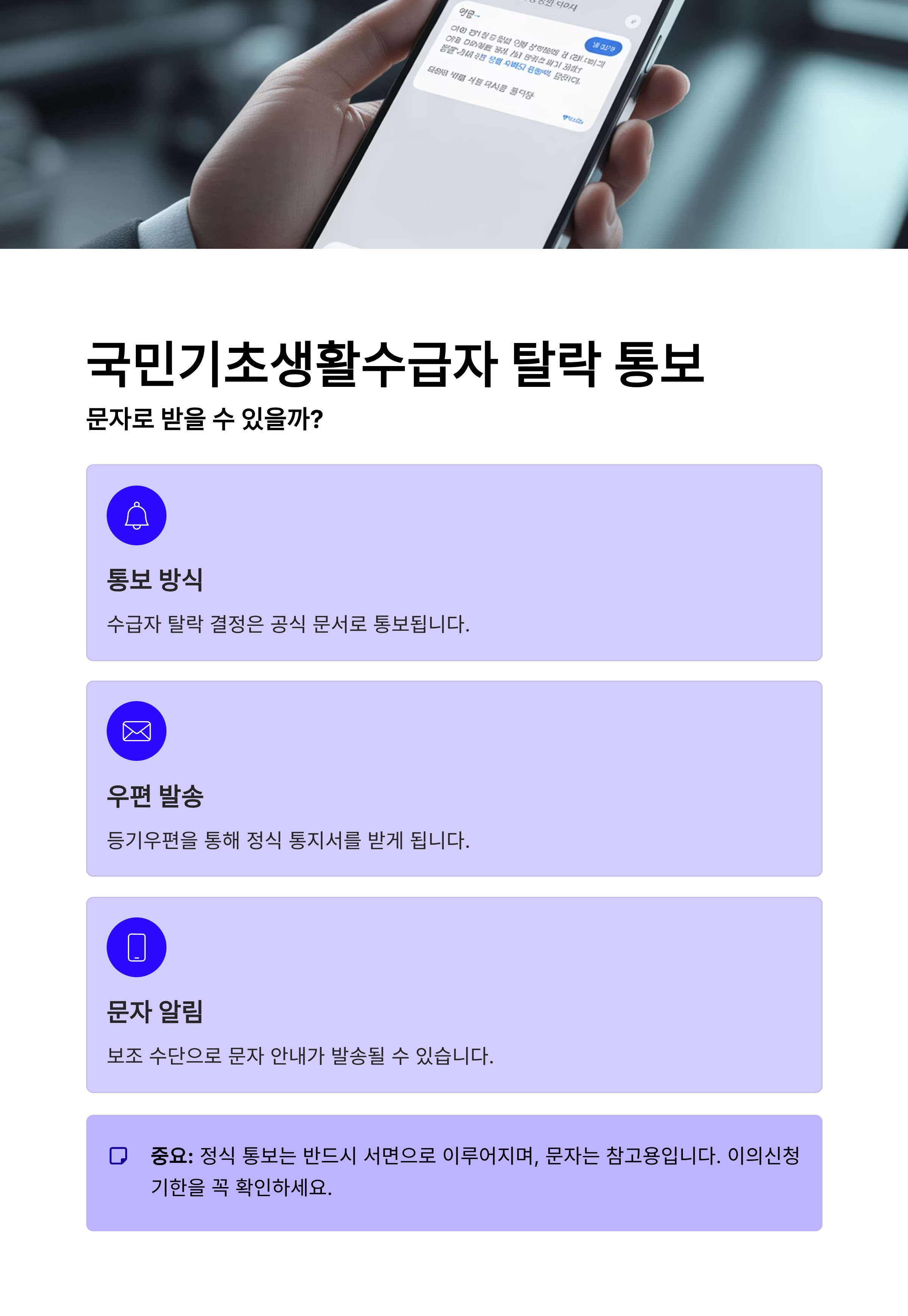 국민기초생활수급자 탈락 통보, 문자로 받을 수 있을까?