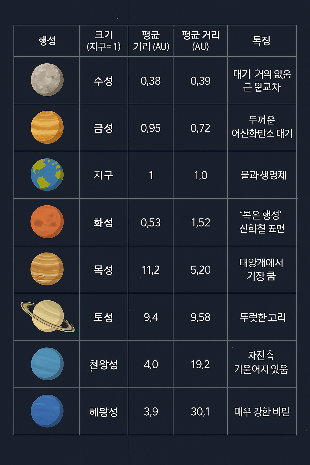 행성간단절리표