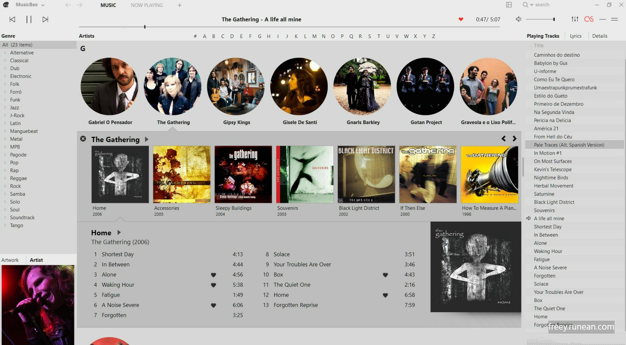 뮤직비(MusicBee) 실행 화면