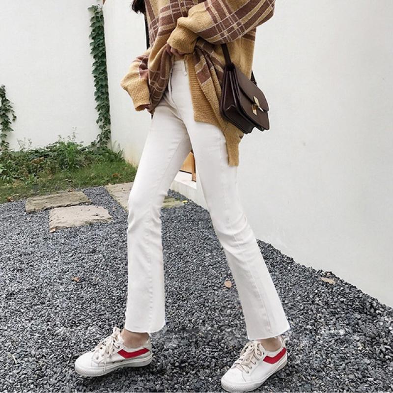 하이웨스트 화이트진 세미 부츠컷 청바지 스판청바지