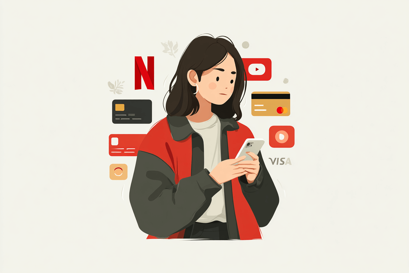 넷플릭스-할인-카드들과-여성-그림