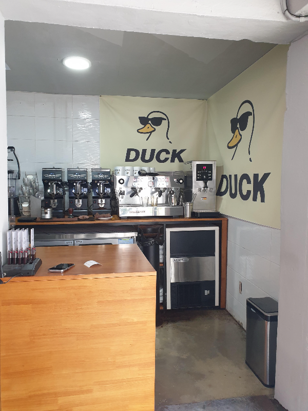 카운터 뒷쪽 에스프레소 추출공간, 여러대의 그라인더와 커피 머신이 보인다.