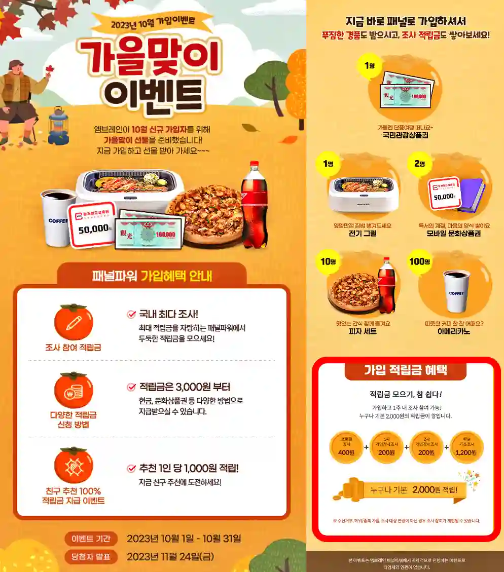 엠브레인 패널파워 신규 가입 이벤트 페이지 안내 입니다.