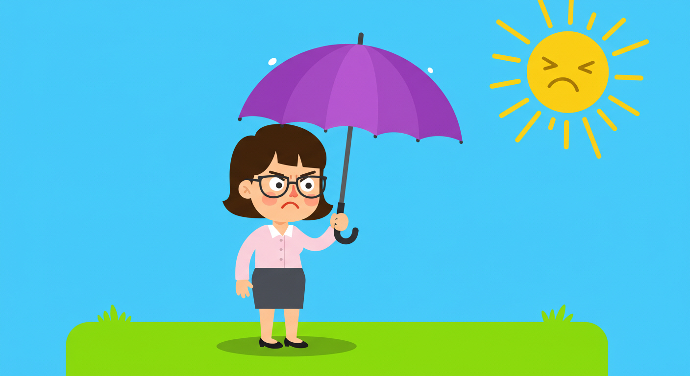 햇빛 가득한 날 우산 챙긴 사람의 모습