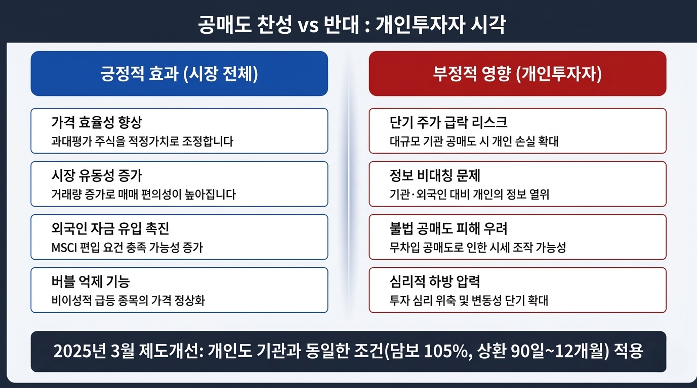 공매도 찬성 vs 반대 개인투자자 시각 비교표