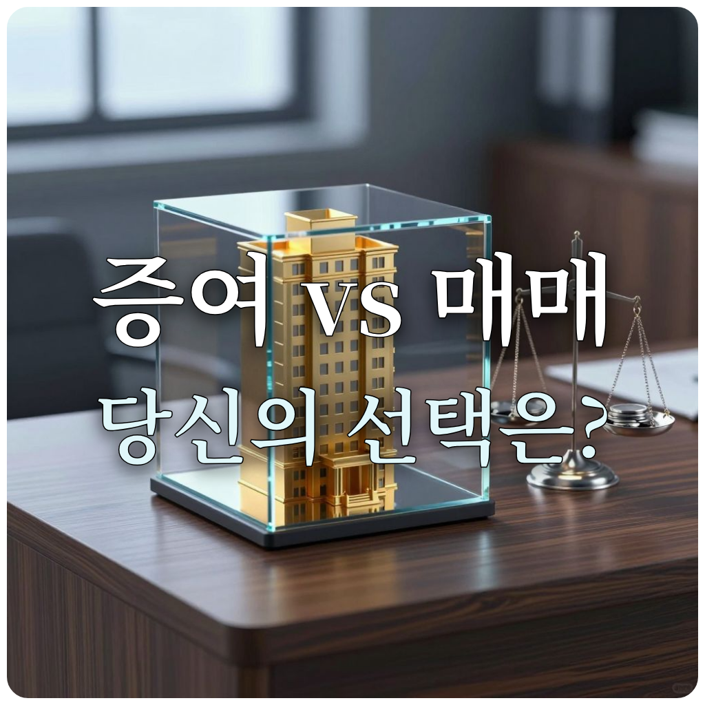 아파트 증여와 절세의 균형을 상징하는 저울 이미지