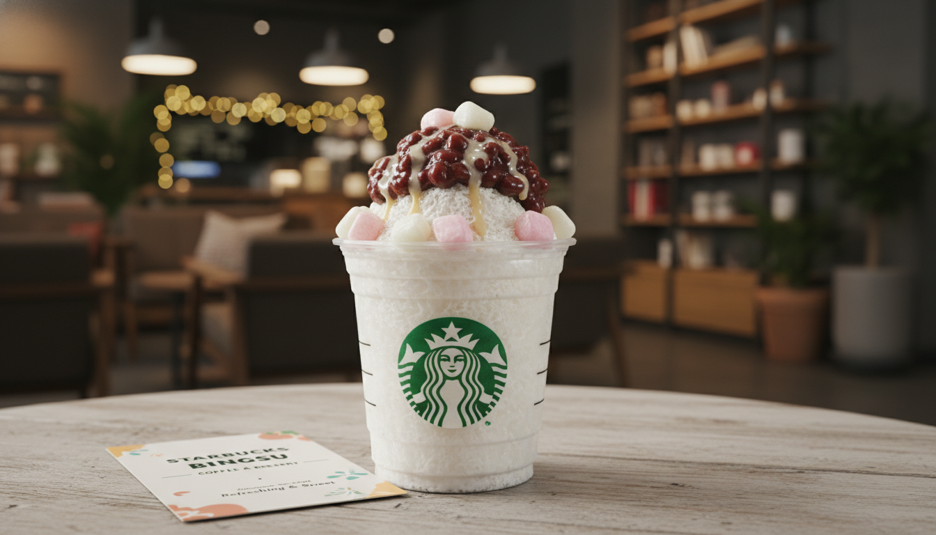 2026년 여름 신메뉴로 새롭게 출시된 스타벅스 클래식 팥 컵빙수의 먹음직스러운 모습